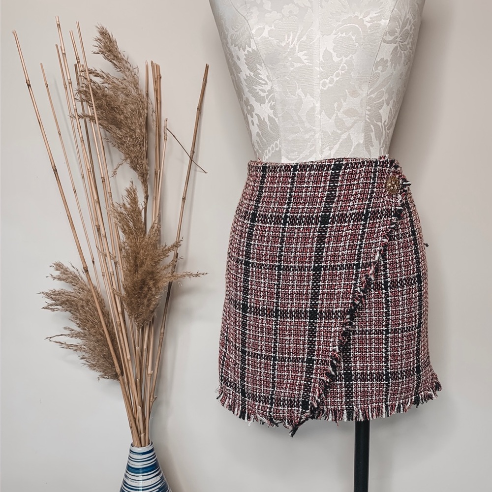 High Waisted Knit Plaid Skirt